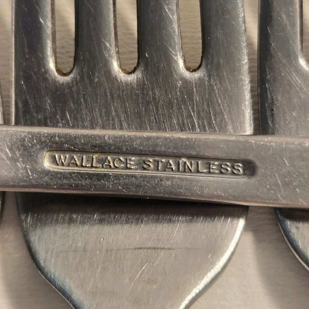 Set of 6  Wallace Julienne 18/10 Brushed Stainless Flatware Dinner Forks 7 inch
